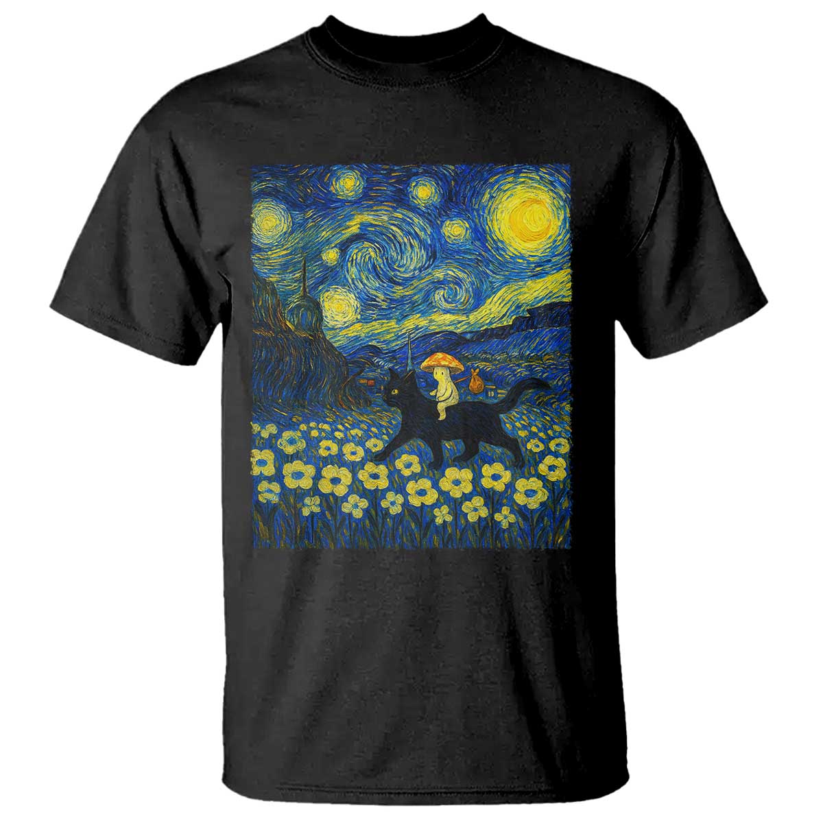 Cute Cottagcore Cat Mushroom T Shirt Starry Night Fungi Mycology Lover - Wonder Print Shop