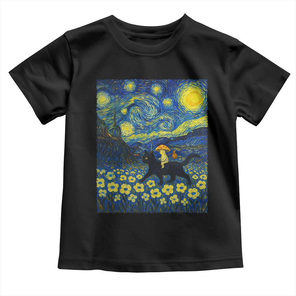 Cute Cottagcore Cat Mushroom Toddler T Shirt Starry Night Fungi Mycology Lover - Wonder Print Shop