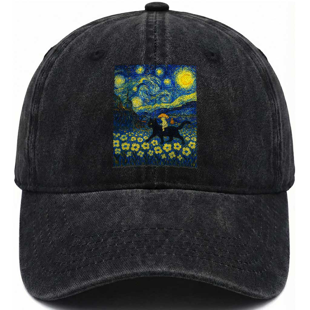 Cute Cottagcore Cat Mushroom Washed Cotton Baseball Cap Starry Night Fungi Mycology Lover