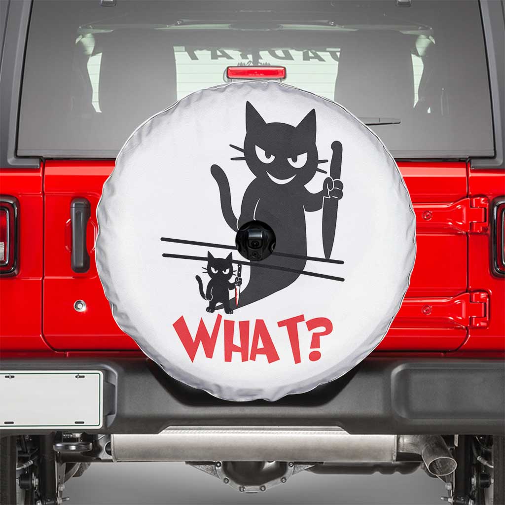 Murder Cat What Spare Tire Cover Funny Black Kitty Holding Knife Meme - Wonder Print Shop
