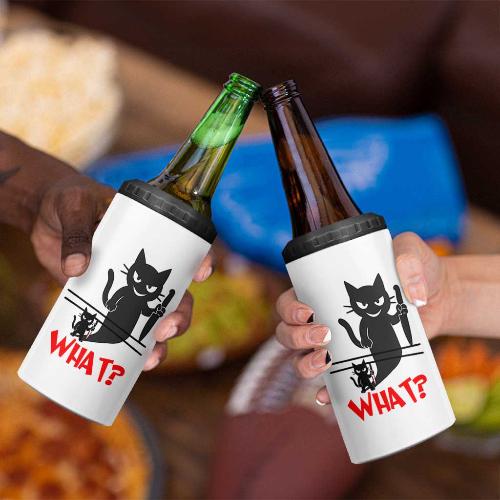Murder Cat What 4 in 1 Can Cooler Tumbler Funny Black Kitty Holding Knife Meme