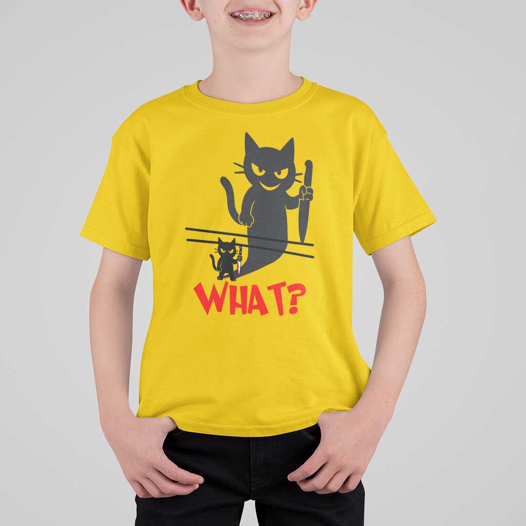 Murder Cat What T Shirt For Kid Funny Black Kitty Holding Knife Meme - Wonder Print Shop