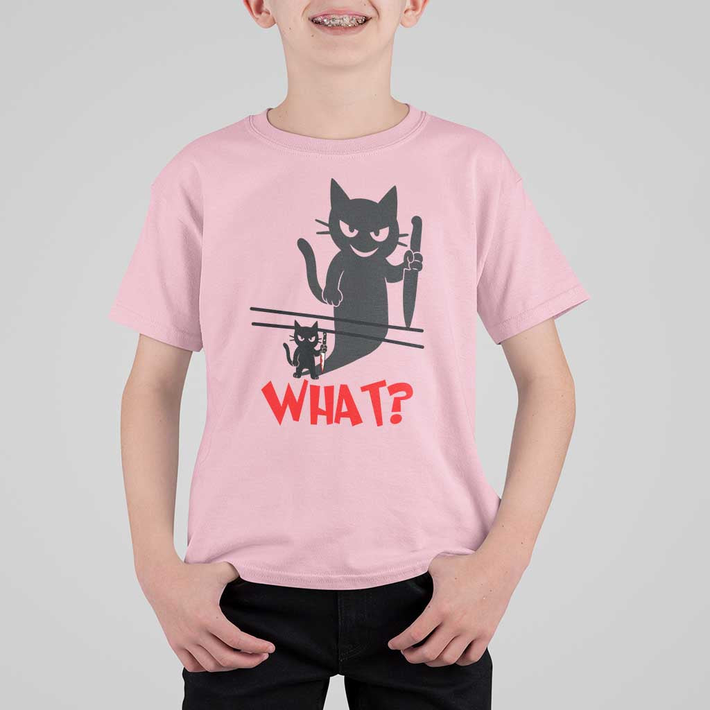 Murder Cat What T Shirt For Kid Funny Black Kitty Holding Knife Meme - Wonder Print Shop