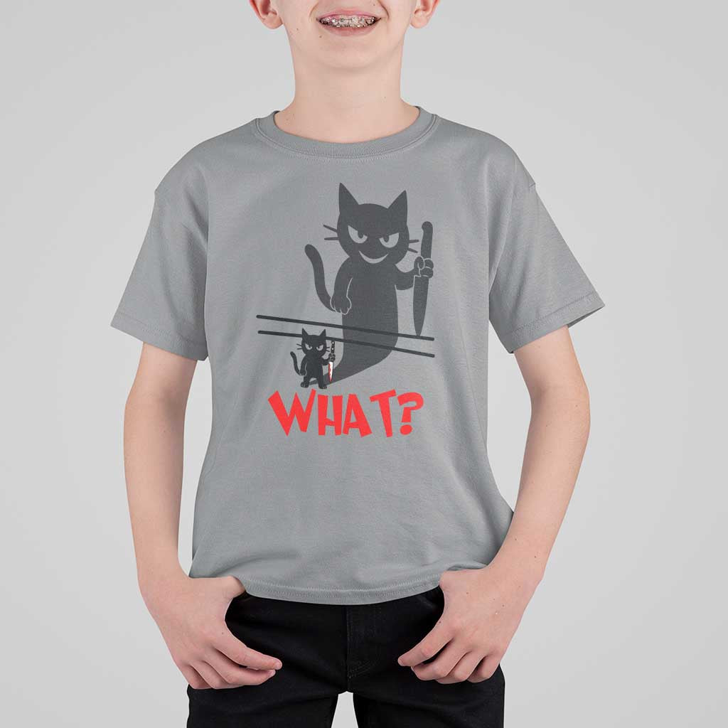 Murder Cat What T Shirt For Kid Funny Black Kitty Holding Knife Meme - Wonder Print Shop