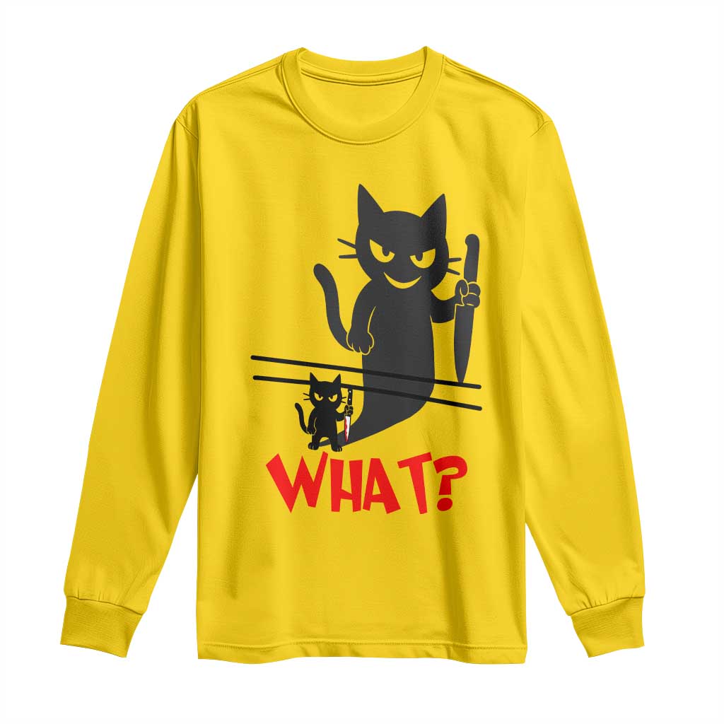 Murder Cat What Long Sleeve Shirt Funny Black Kitty Holding Knife Meme - Wonder Print Shop