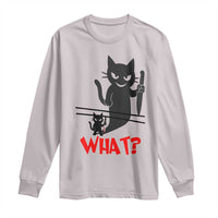 Murder Cat What Long Sleeve Shirt Funny Black Kitty Holding Knife Meme - Wonder Print Shop