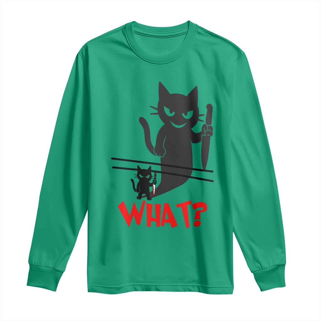 Murder Cat What Long Sleeve Shirt Funny Black Kitty Holding Knife Meme - Wonder Print Shop