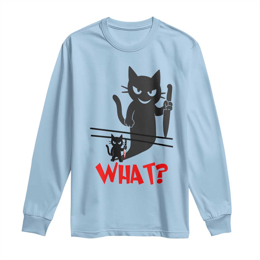 Murder Cat What Long Sleeve Shirt Funny Black Kitty Holding Knife Meme - Wonder Print Shop