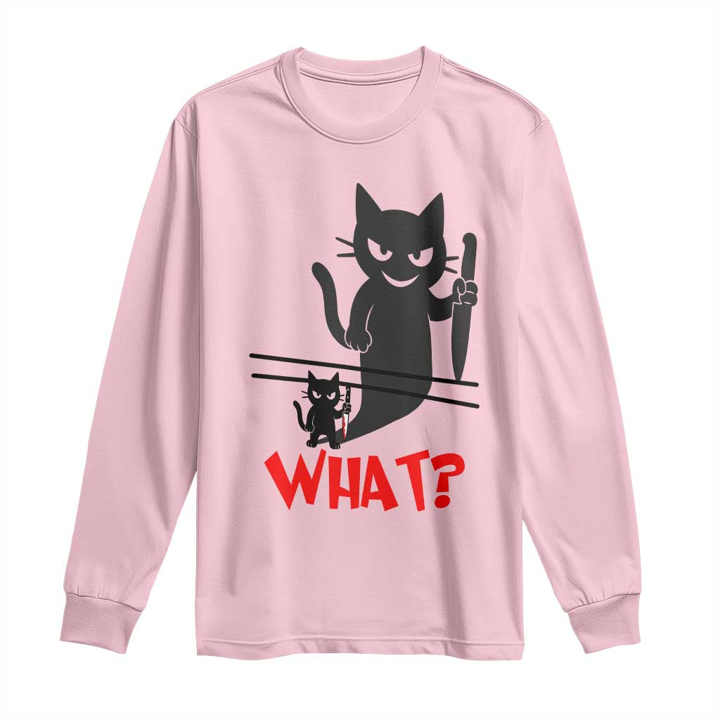 Murder Cat What Long Sleeve Shirt Funny Black Kitty Holding Knife Meme - Wonder Print Shop