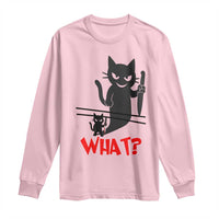 Murder Cat What Long Sleeve Shirt Funny Black Kitty Holding Knife Meme - Wonder Print Shop