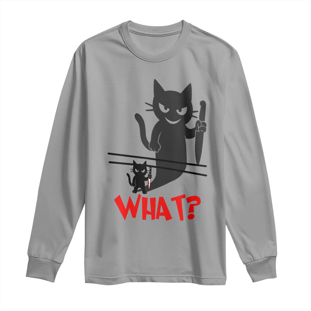 Murder Cat What Long Sleeve Shirt Funny Black Kitty Holding Knife Meme - Wonder Print Shop