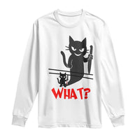 Murder Cat What Long Sleeve Shirt Funny Black Kitty Holding Knife Meme - Wonder Print Shop