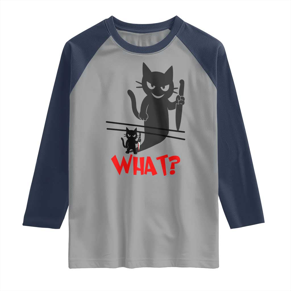 Murder Cat What Raglan Shirt Funny Black Kitty Holding Knife Meme - Wonder Print Shop
