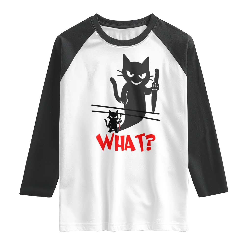 Murder Cat What Raglan Shirt Funny Black Kitty Holding Knife Meme - Wonder Print Shop