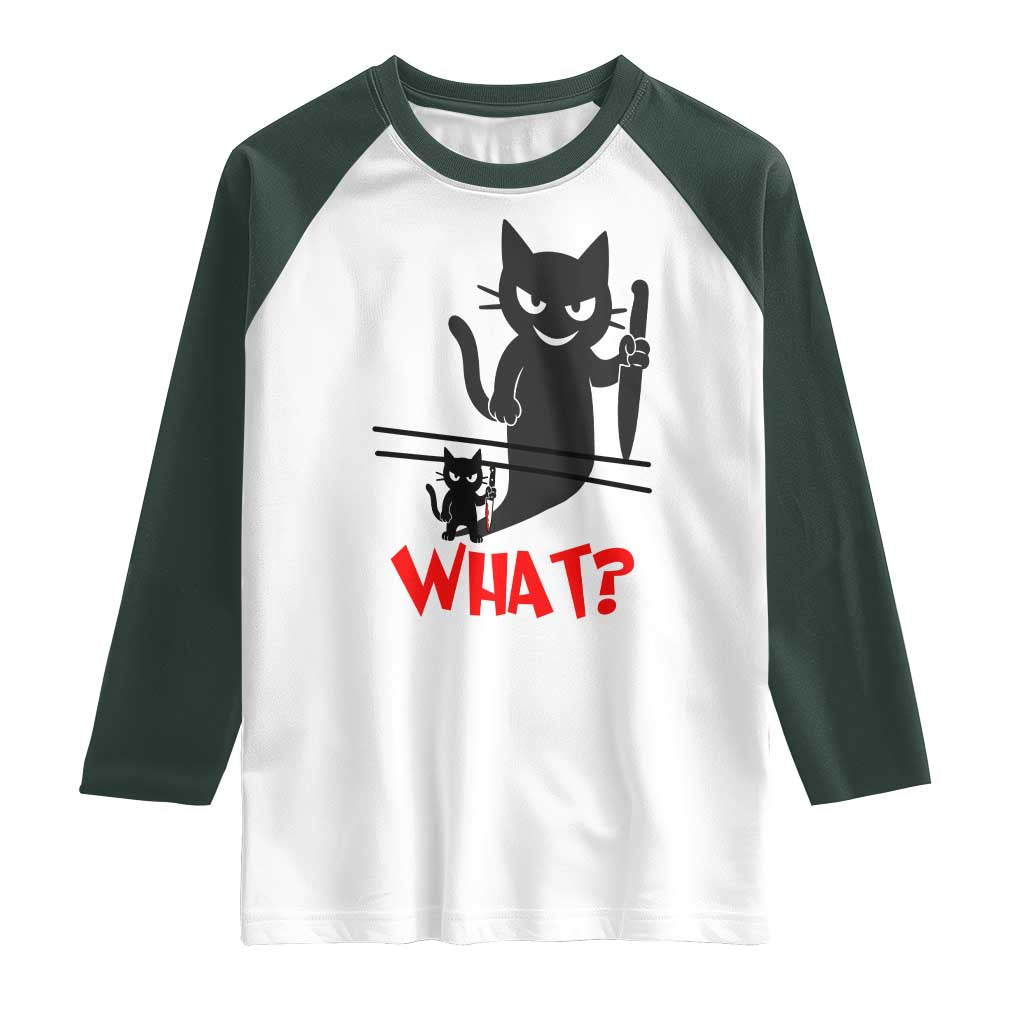 Murder Cat What Raglan Shirt Funny Black Kitty Holding Knife Meme - Wonder Print Shop
