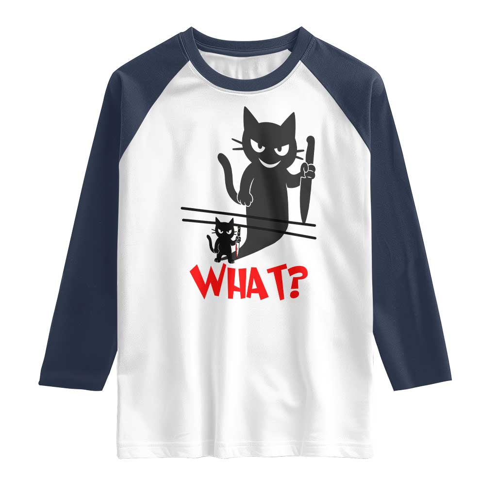 Murder Cat What Raglan Shirt Funny Black Kitty Holding Knife Meme - Wonder Print Shop