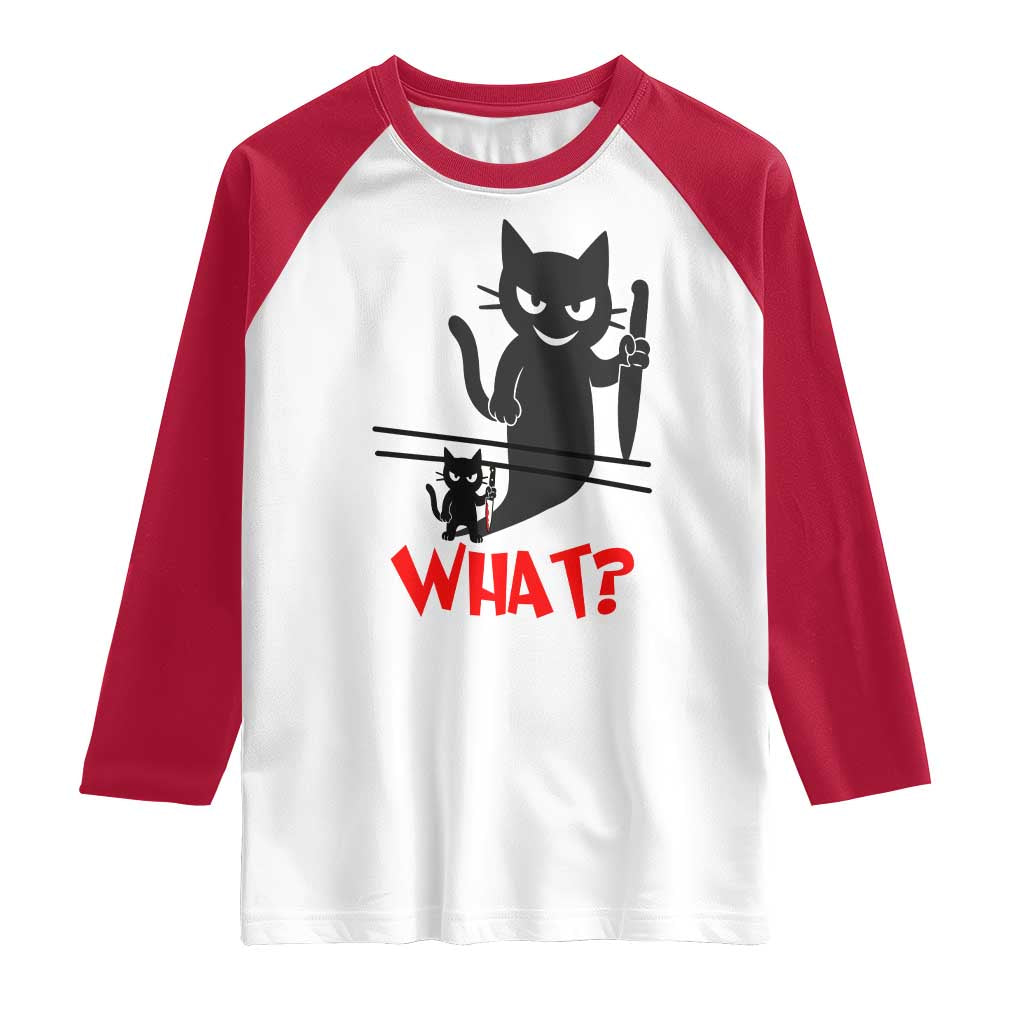 Murder Cat What Raglan Shirt Funny Black Kitty Holding Knife Meme - Wonder Print Shop