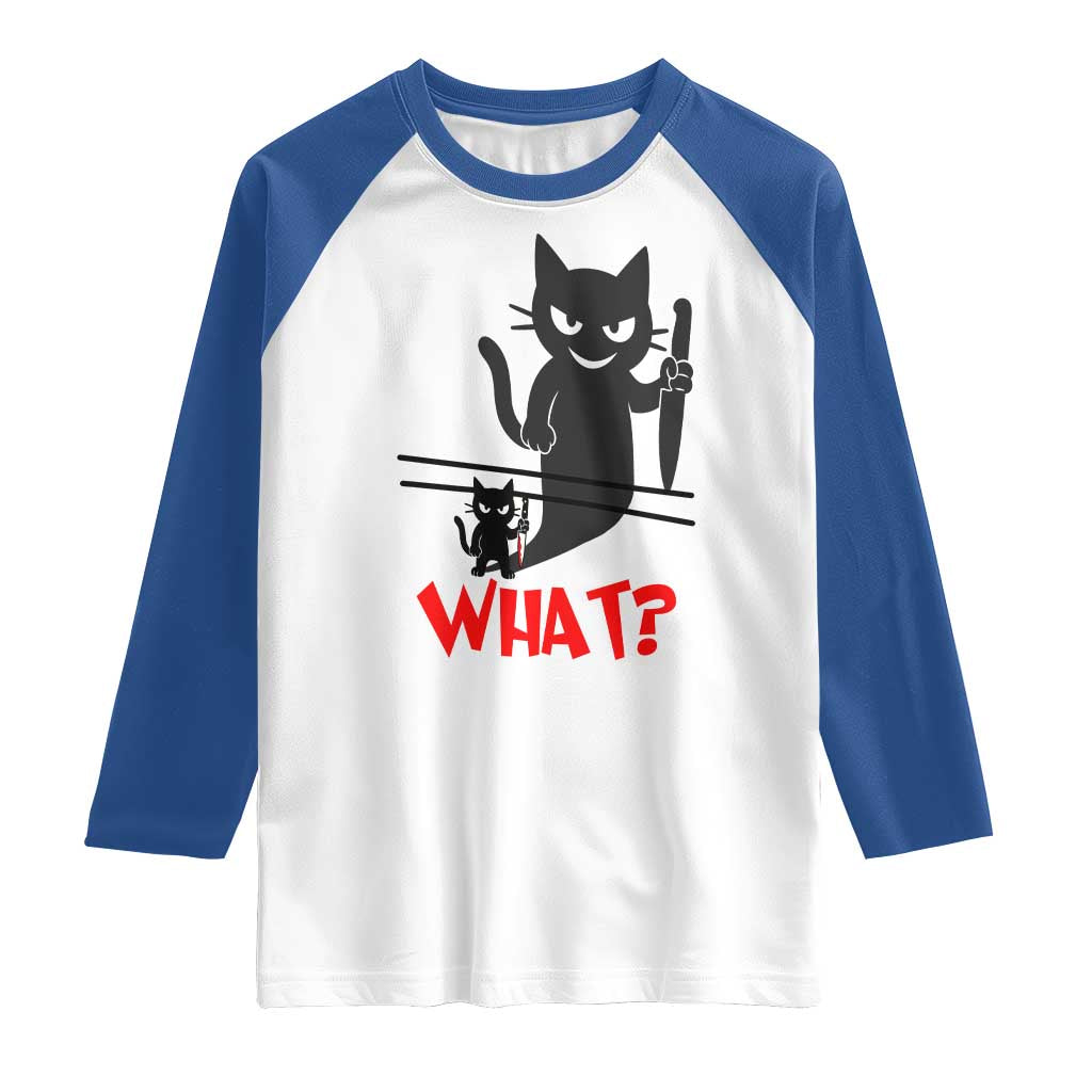 Murder Cat What Raglan Shirt Funny Black Kitty Holding Knife Meme - Wonder Print Shop