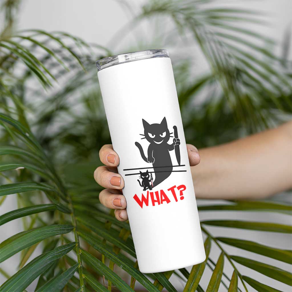 Murder Cat What Skinny Tumbler Funny Black Kitty Holding Knife Meme