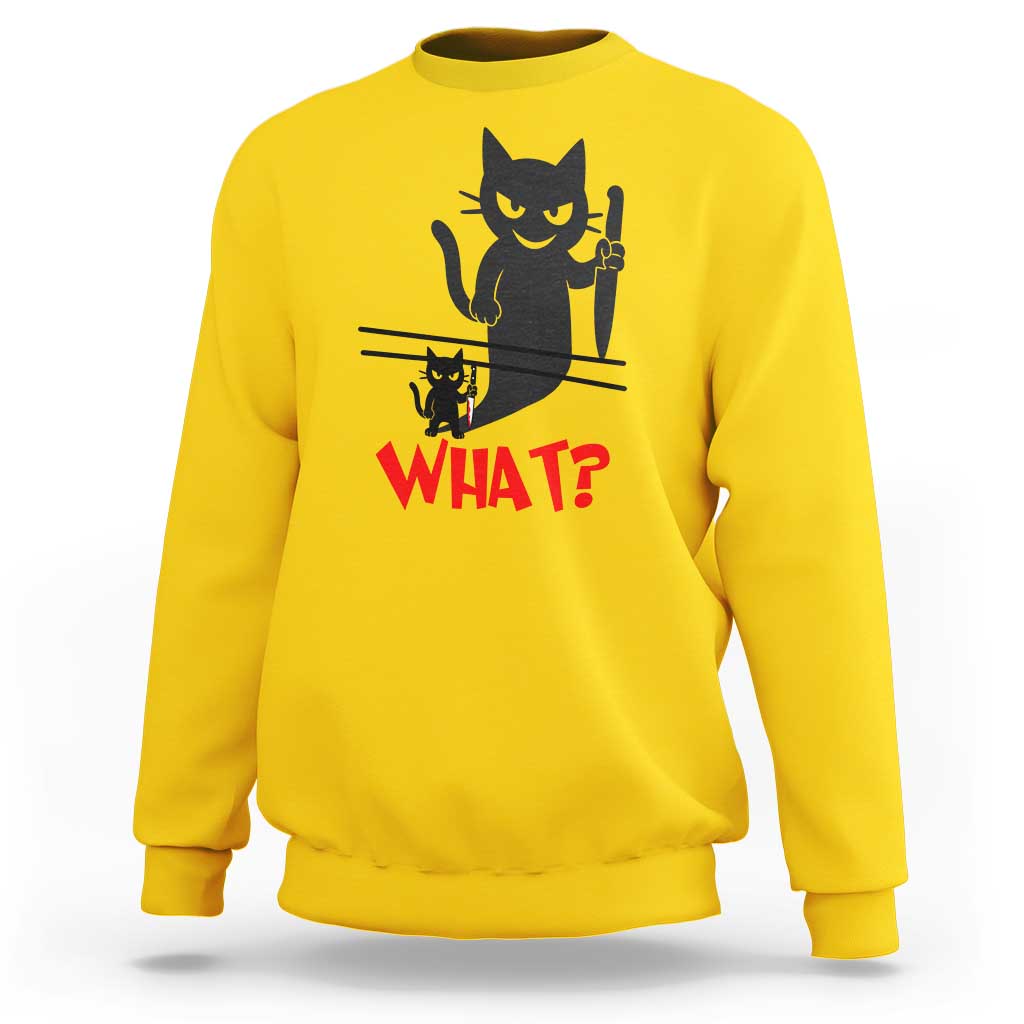 Murder Cat What Sweatshirt Funny Black Kitty Holding Knife Meme - Wonder Print Shop