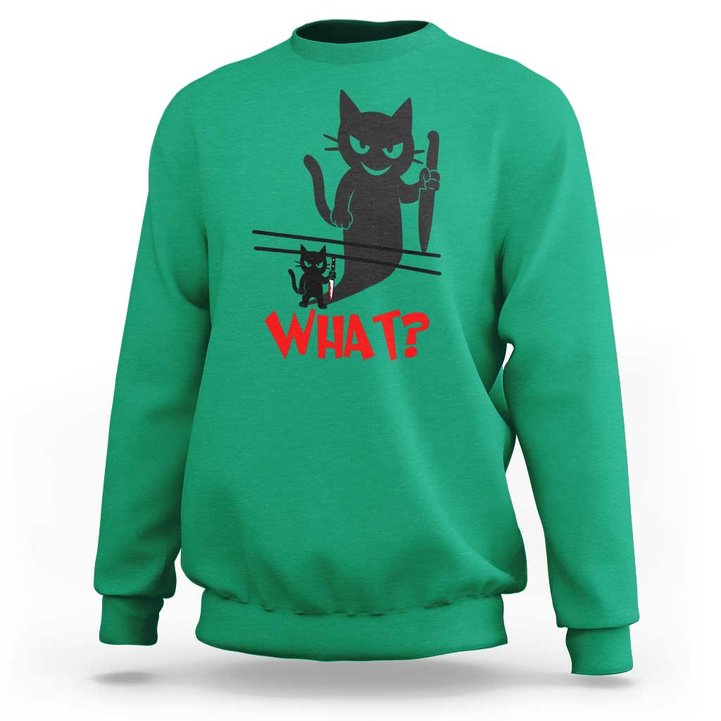 Murder Cat What Sweatshirt Funny Black Kitty Holding Knife Meme - Wonder Print Shop