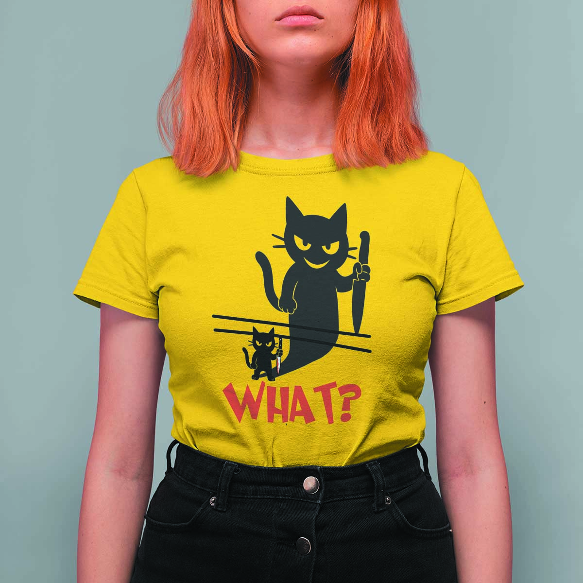 Murder Cat What T Shirt For Women Funny Black Kitty Holding Knife Meme - Wonder Print Shop