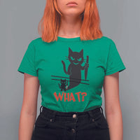 Murder Cat What T Shirt For Women Funny Black Kitty Holding Knife Meme - Wonder Print Shop