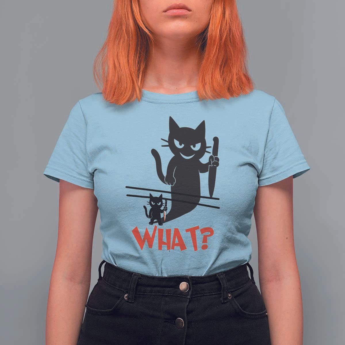 Murder Cat What T Shirt For Women Funny Black Kitty Holding Knife Meme - Wonder Print Shop