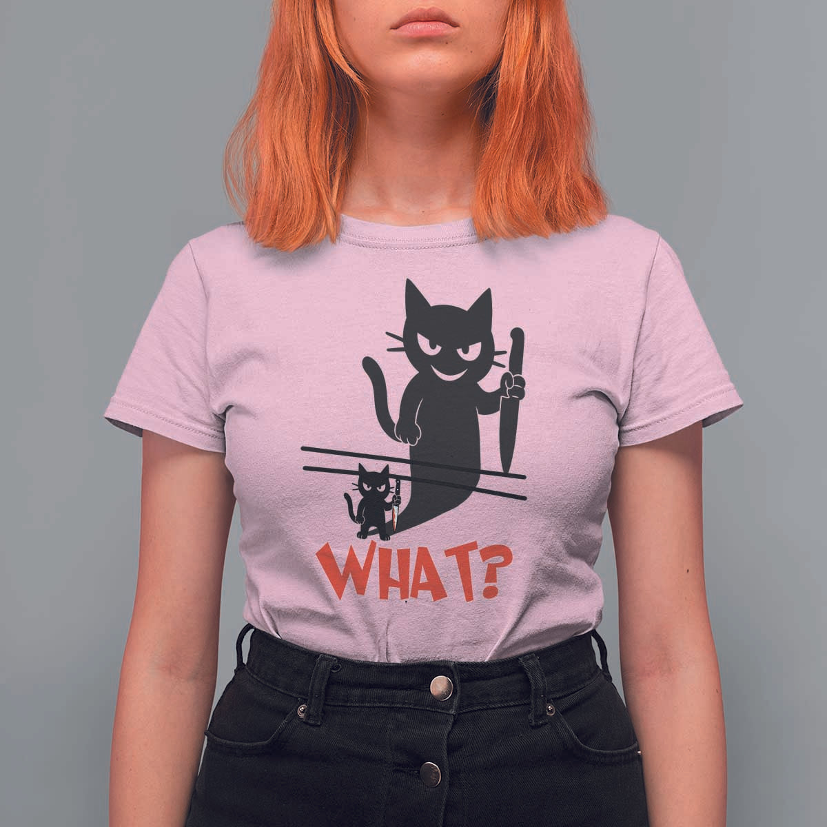 Murder Cat What T Shirt For Women Funny Black Kitty Holding Knife Meme - Wonder Print Shop