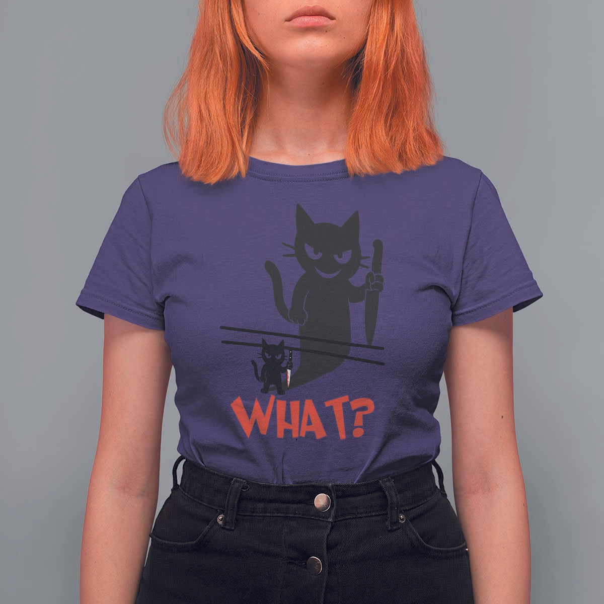 Murder Cat What T Shirt For Women Funny Black Kitty Holding Knife Meme - Wonder Print Shop