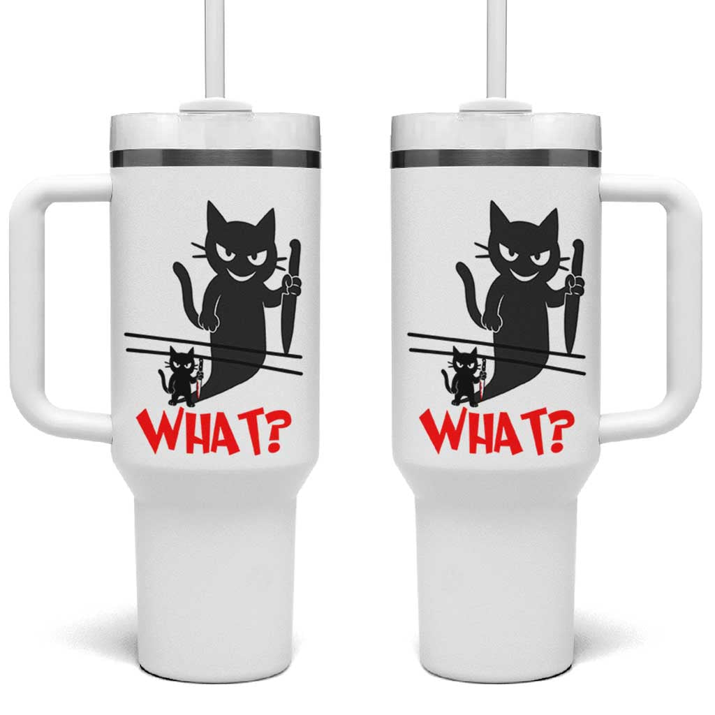Murder Cat What Tumbler With Handle Funny Black Kitty Holding Knife Meme