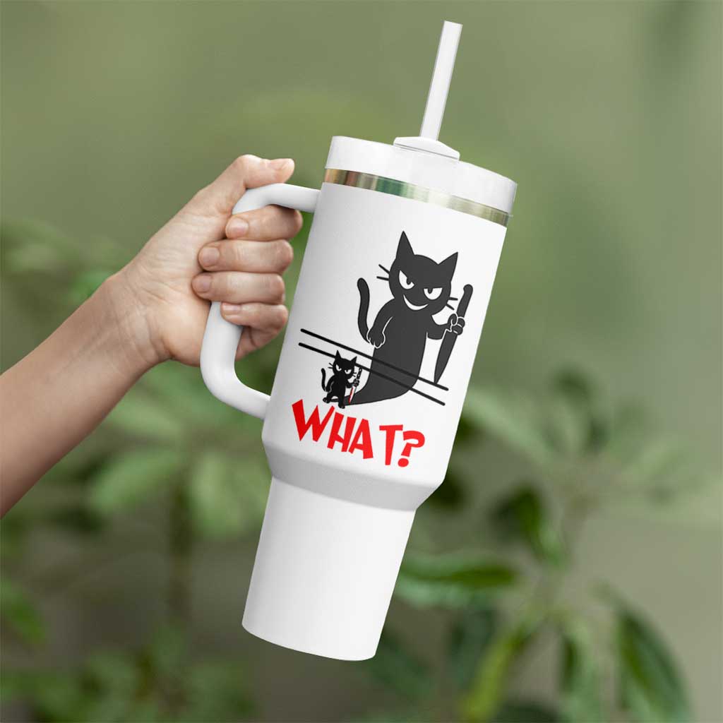 Murder Cat What Tumbler With Handle Funny Black Kitty Holding Knife Meme