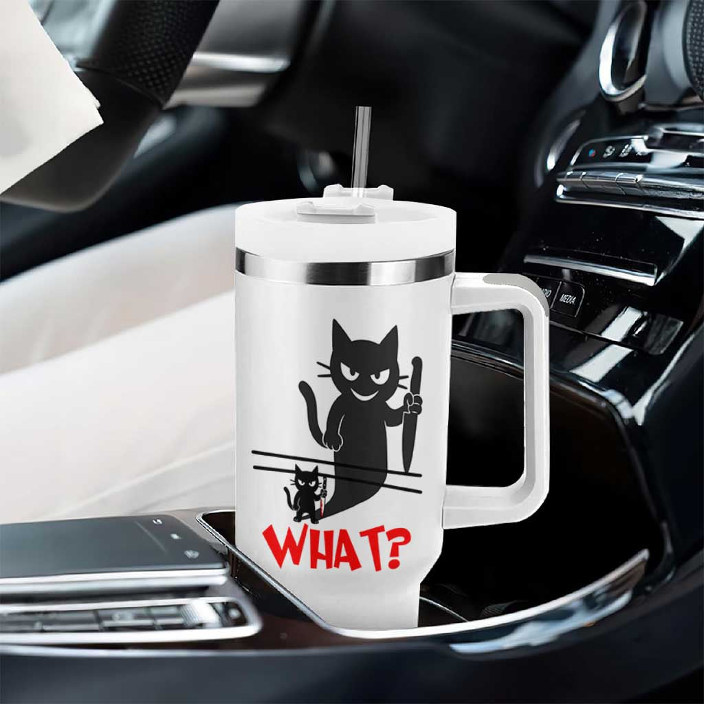 Murder Cat What Tumbler With Handle Funny Black Kitty Holding Knife Meme