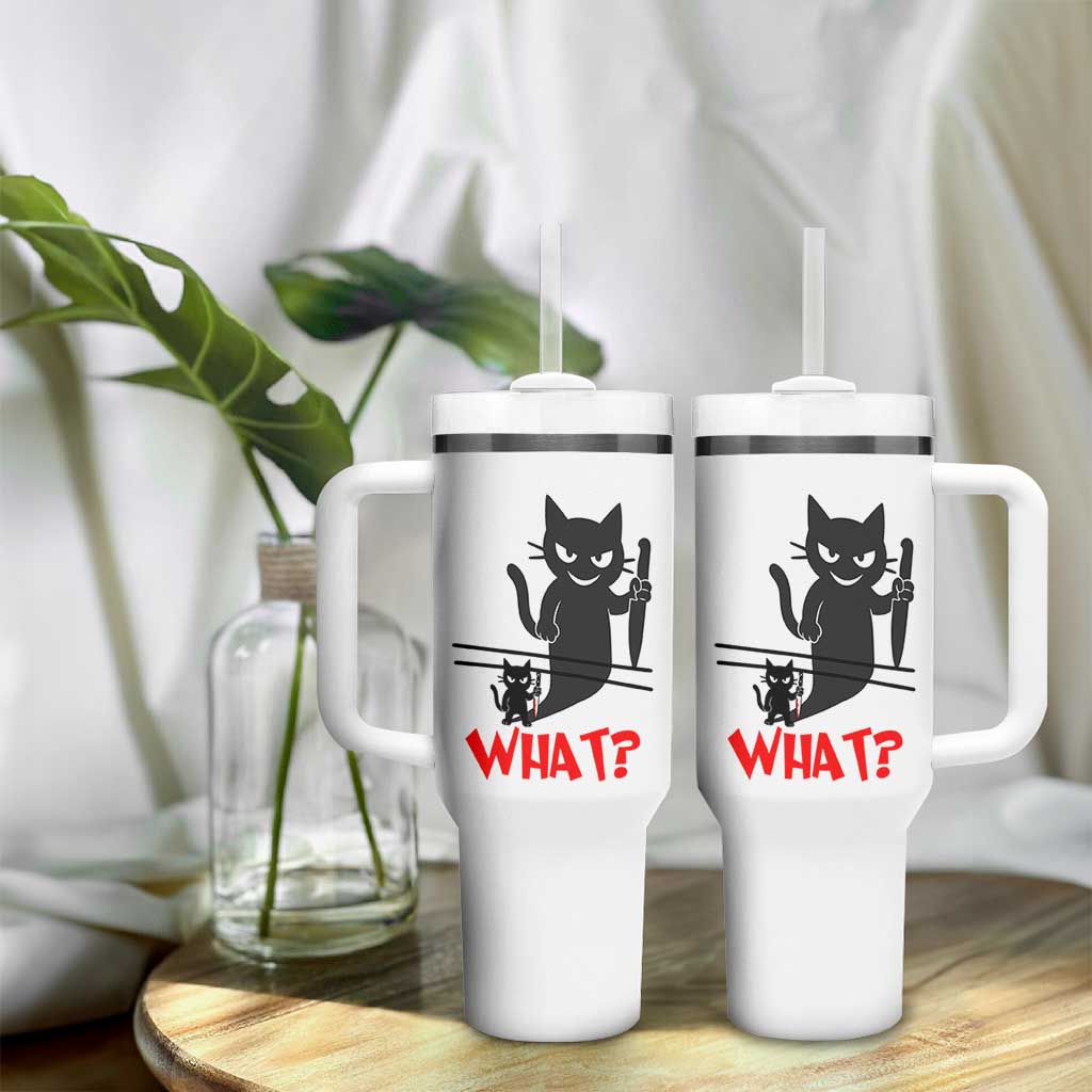 Murder Cat What Tumbler With Handle Funny Black Kitty Holding Knife Meme