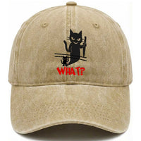 Murder Cat What Washed Cotton Baseball Cap Funny Black Kitty Holding Knife Meme