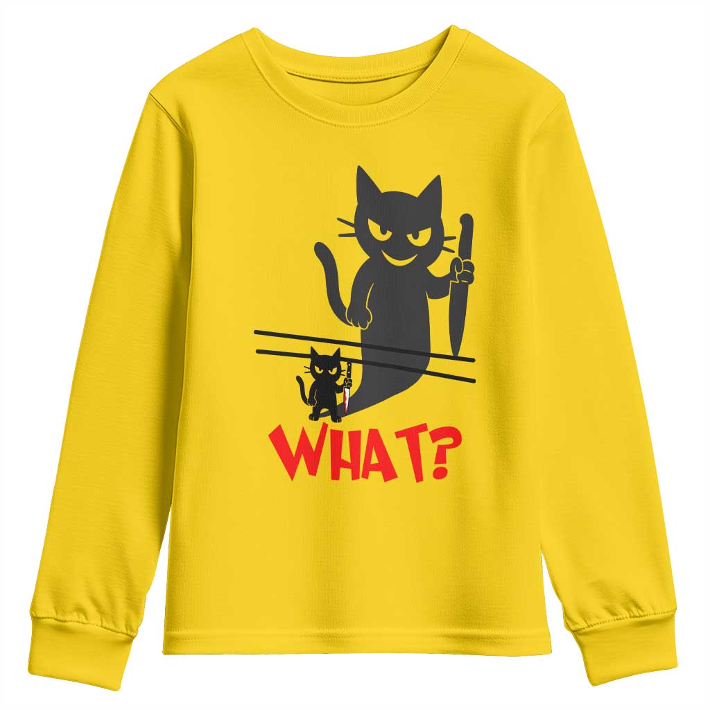 Murder Cat What Youth Sweatshirt Funny Black Kitty Holding Knife Meme - Wonder Print Shop
