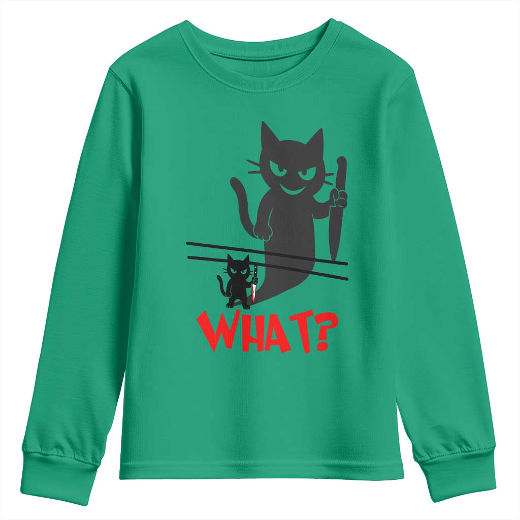 Murder Cat What Youth Sweatshirt Funny Black Kitty Holding Knife Meme - Wonder Print Shop