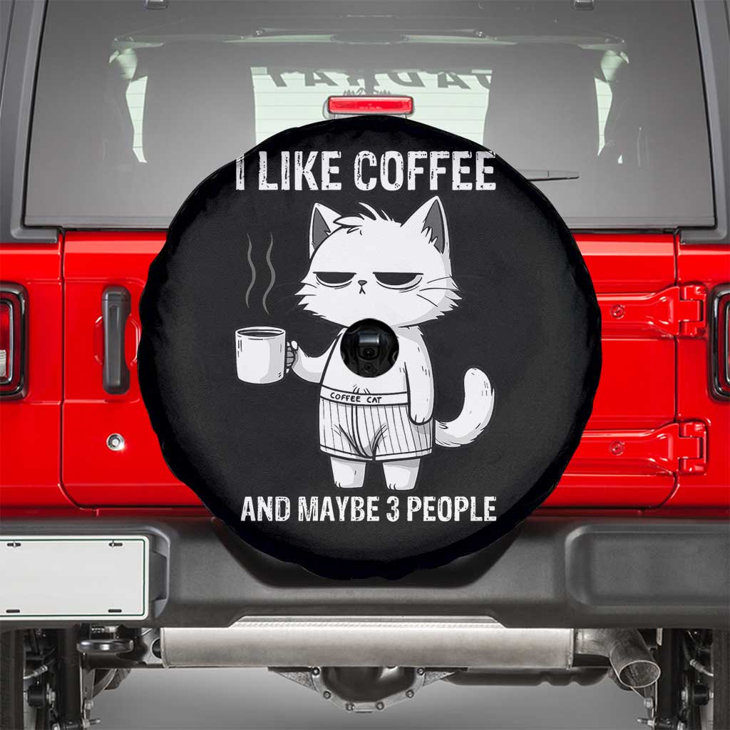 I Like Coffee And Maybe Three People Spare Tire Cover Funny Cat Coffee Lover - Wonder Print Shop