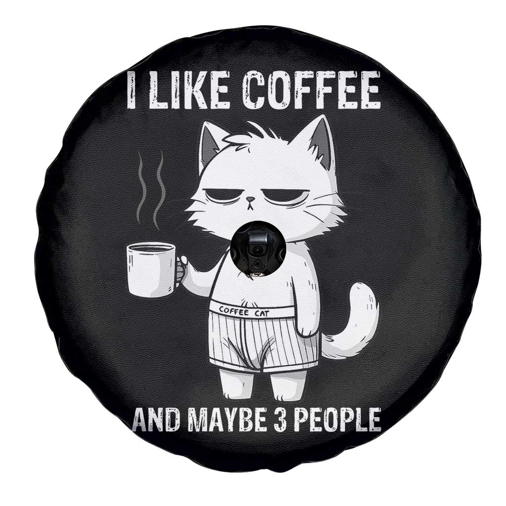 I Like Coffee And Maybe Three People Spare Tire Cover Funny Cat Coffee Lover - Wonder Print Shop