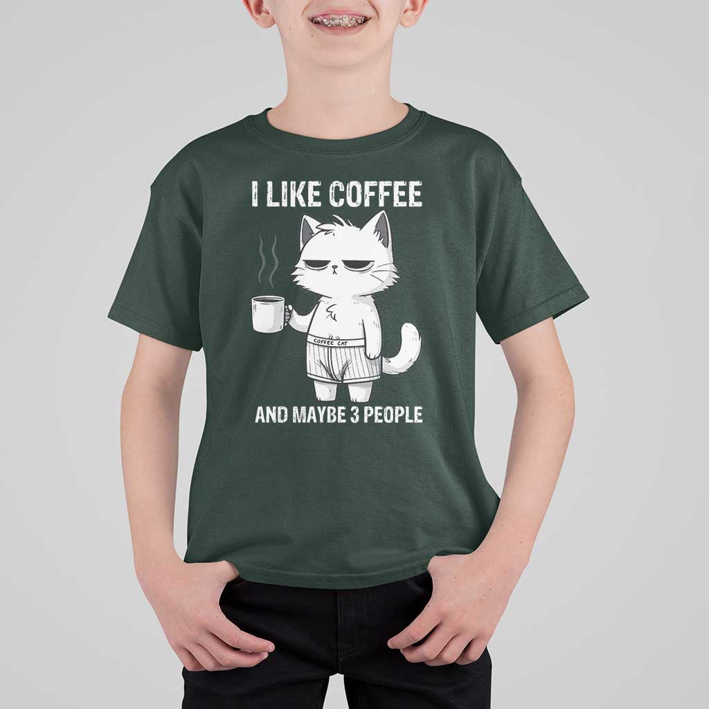 I Like Coffee And Maybe Three People T Shirt For Kid Funny Cat Coffee Lover - Wonder Print Shop