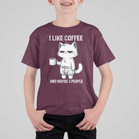 I Like Coffee And Maybe Three People T Shirt For Kid Funny Cat Coffee Lover - Wonder Print Shop