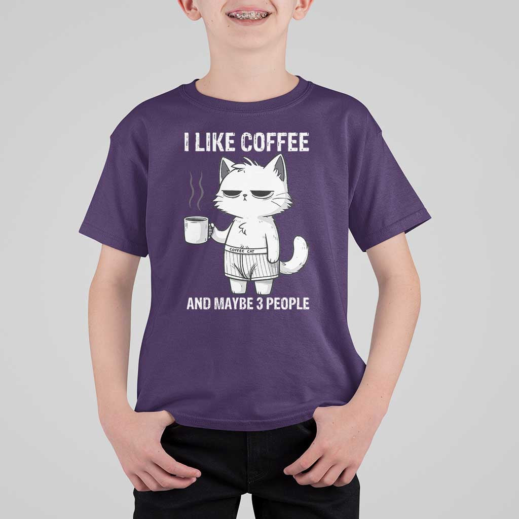 I Like Coffee And Maybe Three People T Shirt For Kid Funny Cat Coffee Lover - Wonder Print Shop