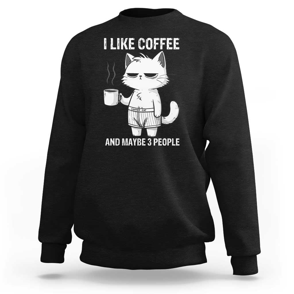 I Like Coffee And Maybe Three People Sweatshirt Funny Cat Coffee Lover - Wonder Print Shop