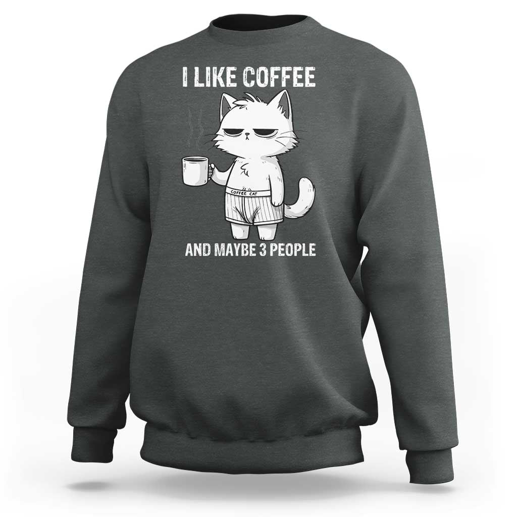 I Like Coffee And Maybe Three People Sweatshirt Funny Cat Coffee Lover - Wonder Print Shop