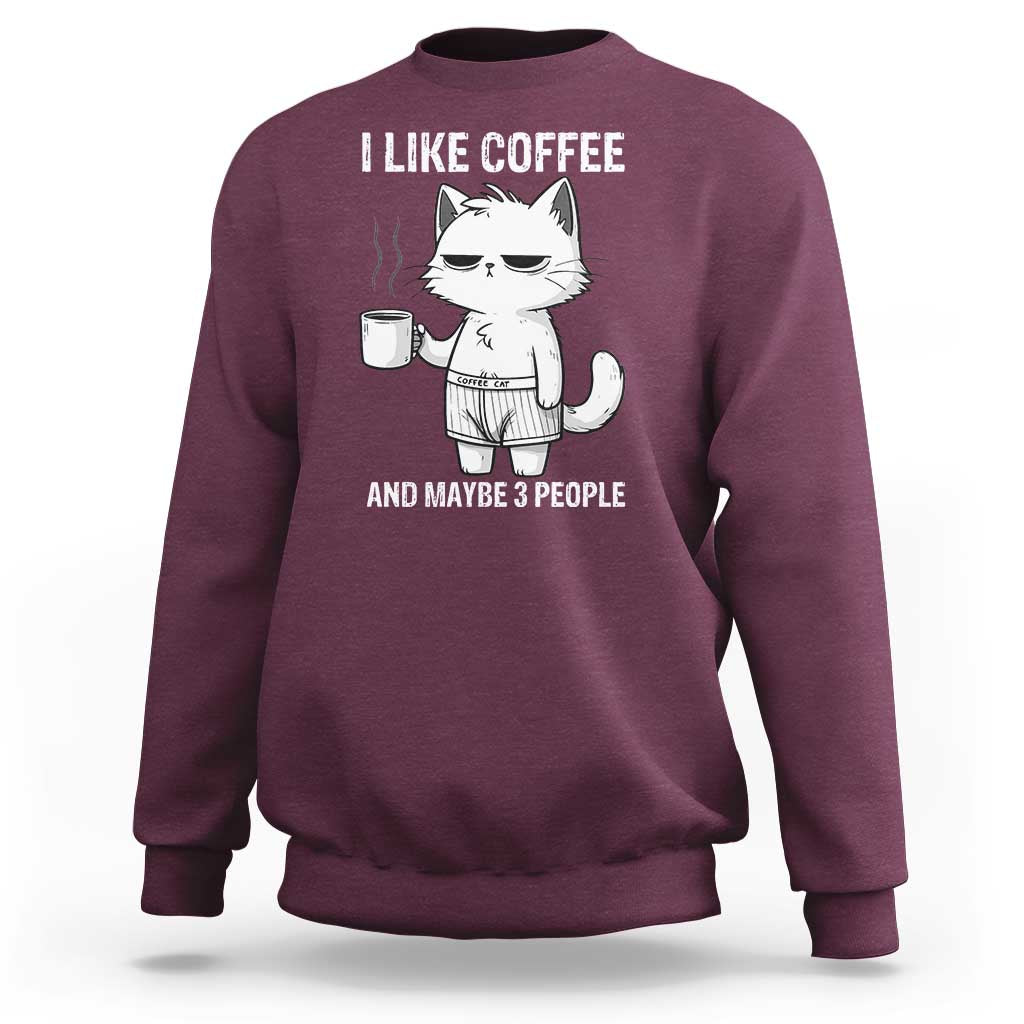 I Like Coffee And Maybe Three People Sweatshirt Funny Cat Coffee Lover - Wonder Print Shop