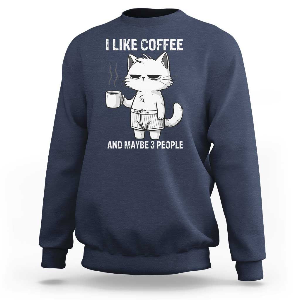I Like Coffee And Maybe Three People Sweatshirt Funny Cat Coffee Lover - Wonder Print Shop