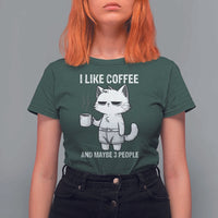 I Like Coffee And Maybe Three People T Shirt For Women Funny Cat Coffee Lover - Wonder Print Shop