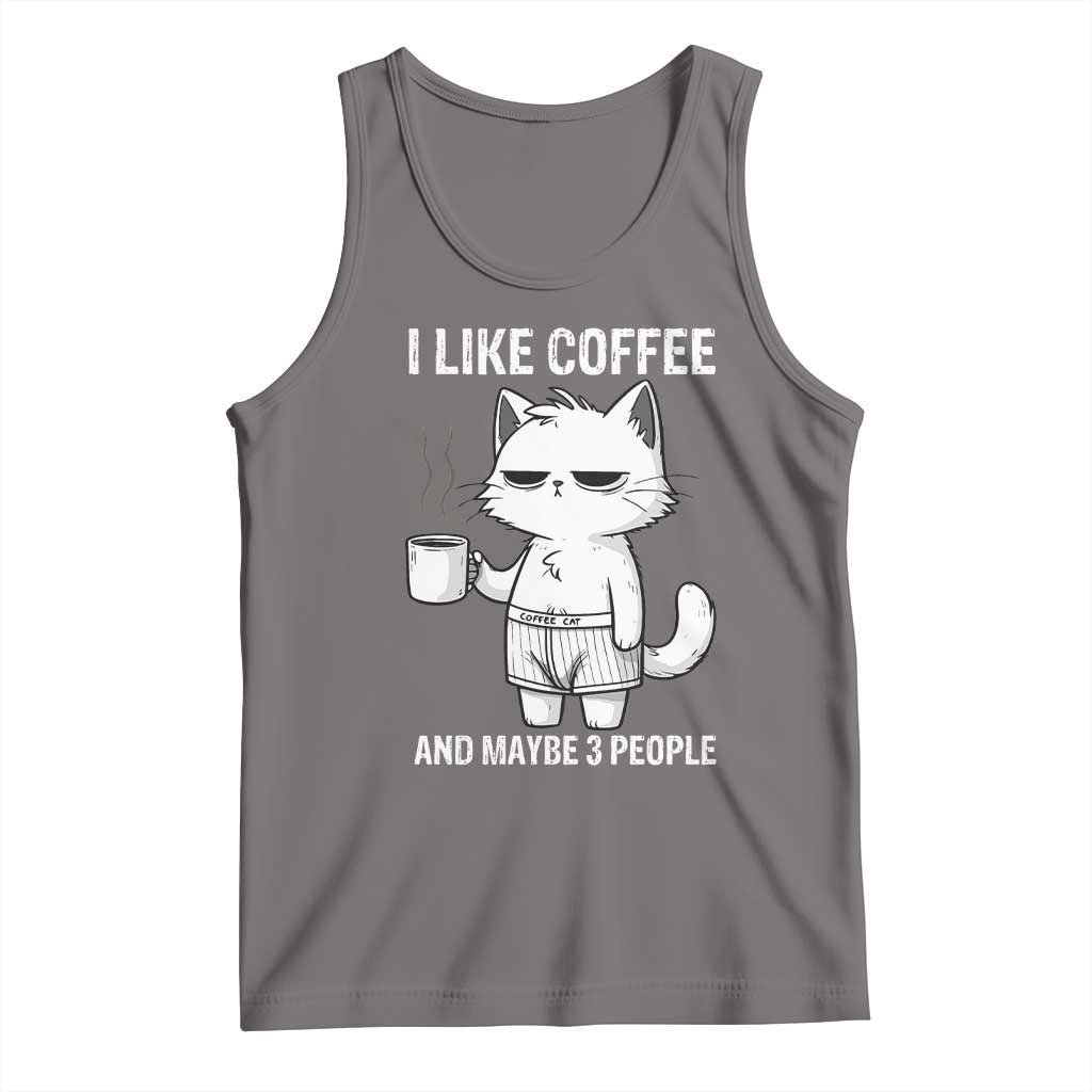 I Like Coffee And Maybe Three People Tank Top Funny Cat Coffee Lover - Wonder Print Shop