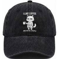 I Like Coffee And Maybe Three People Washed Cotton Baseball Cap Funny Cat Coffee Lover