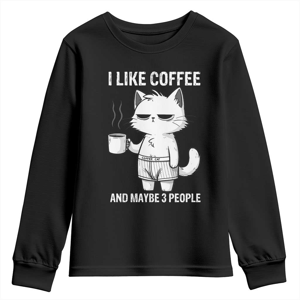I Like Coffee And Maybe Three People Youth Sweatshirt Funny Cat Coffee Lover - Wonder Print Shop